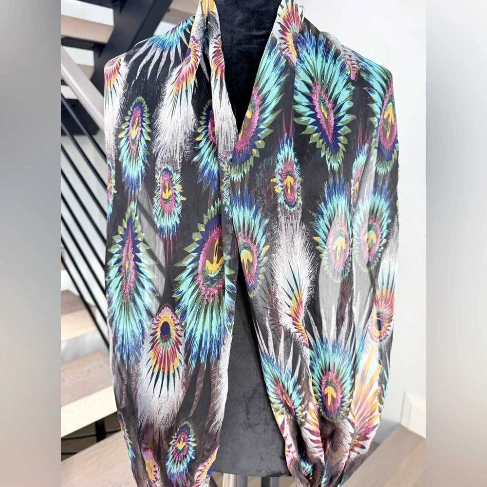 Peacock Feather Print Scarf Beach vacation Vintage Y2K